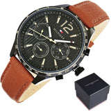 Tommy Hilfiger Gavin Chronograph Quartz Black Dial Brown Leather Strap Watch for Men - 1791470