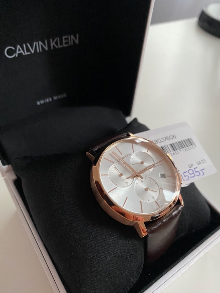 Calvin Klein Posh Chronograph White Dial Brown Leather Strap Watch for Men