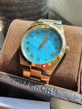 Michael Kors Channing Turquoise Dial Gold Steel Strap Watch For Women - MK5894