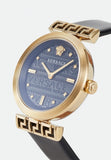 Versace Greca Meander Black Dial Black Leather Strap Watch for Women - VELW00420