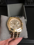 Guess Continental Diamonds Gold Dial Gold Steel Strap Watch for Men - GW0261G2