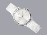 Calvin Klein Accent Silver Dial White Leather Strap Watch for Women - K2Y2Y1KW