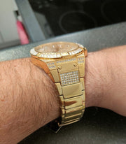 Guess Zeus Diamonds Gold Dial Gold Steel Strap Watch for Men - GW0209G2