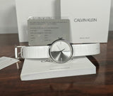 Calvin Klein Accent Silver Dial White Leather Strap Watch for Women - K2Y2Y1KW