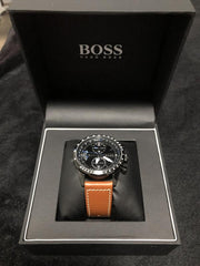 Hugo Boss Pilot Chronograph Black Dial Brown Leather Strap Watch for Men - 1513851