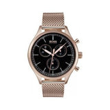 Hugo Boss Companion Quartz Black Dial Rose Gold Mesh Bracelet Watch For Men - HB1513548