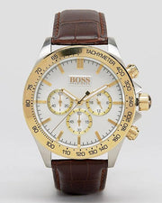 Hugo Boss Ikon Chronograph White Dial Brown Leather Strap Watch for Men - 1513174