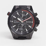 Hugo Boss Globetrotter Chronograph Black Dial Black Steel Strap Watch for Men - 1513825