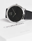Calvin Klein Minimal Diamonds Black Dial Black Leather Strap Watch for Men - K3M211CS