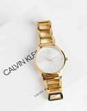 Calvin Klein Stately White Dial Gold Steel Strap Watch for Women - K3G2352W