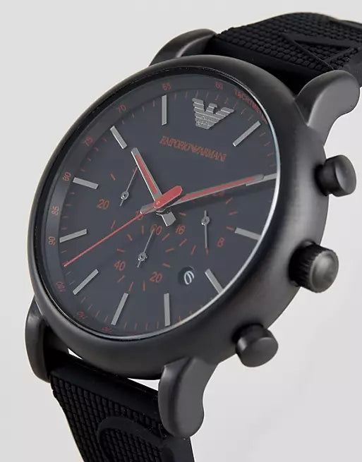 Emporio Armani Luigi Chronograph Black Dial Black Rubber Strap Watch For Men