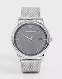 Emporio Armani Luigi Quartz Grey Dial Silver Mesh Bracelet Watch For Men - AR11069