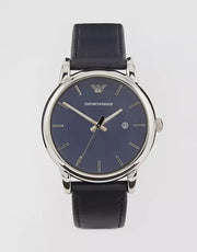 Emporio Armani Classic Quartz Blue Dial Black Leather Strap Watch For Men - AR1731