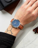 Fossil Minimalist Blue Dial Brown Leather Strap Watch for Men - FS5304