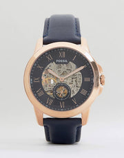 Fossil Grant Mechanical Blue Dial Blue Leather Strap Watch for Men - ME3054