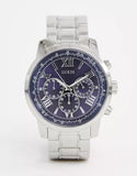 Guess Horizon Chronograph Quartz Blue Dial Silver Steel Strap Watch for Men - W0379G3