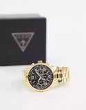 Guess Horizon Chronograph Black Dial Gold Steel Strap Watch For Men - W0379G4