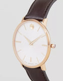 Movado Ultra Slim White Dial Brown Leather Strap Watch For Men - 0607089