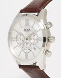 Hugo Boss Ambassador Chronograph Silver Dial Brown Leather Strap Watch For Men - HB1513195