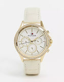 Tommy Hilfiger Ari Diamonds White Dial Cream Leather Strap Watch for Women - 1781982