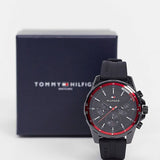 Tommy Hilfiger Mason Black Dial Black Rubber Strap Watch for Men - 1791793