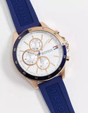 Tommy Hilfiger Bank Multifunction Quartz White Dial Blue Rubber Strap Watch for Men - 1791778