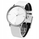 Calvin Klein Accent Silver Dial White Leather Strap Watch for Women - K2Y2Y1KW