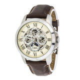 Fossil Grant Automatic White Dial Brown Leather Strap Watch for Men -  ME3027