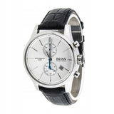 Hugo Boss Jet Chronograph White Dial Black Leather Strap Watch for Men - 1513282
