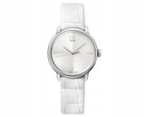 Calvin Klein Accent Silver Dial White Leather Strap Watch for Women - K2Y2X1K6