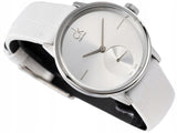 Calvin Klein Accent Silver Dial White Leather Strap Watch for Women - K2Y231K6