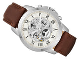 Fossil Grant Automatic White Dial Brown Leather Strap Watch for Men -  ME3027