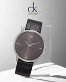 Calvin Klein Grey Dial Black Leather Strap Watch for Women - K2Y2Y1CU