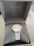 Calvin Klein Accent Silver Dial White Leather Strap Watch for Women - K2Y2Y1KW