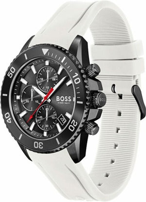 Hugo Boss Admiral Chronograph Black Dial White Rubber Strap Watch for Men - 1513966