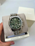 Michael Kors Lexington Quartz Green Dial Silver Steel Strap Watch For Women - MK6222