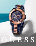 Guess BFF Multifunction Blue Dial Two Tone Steel Strap Watch for Women - W0231L6