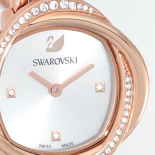 Swarovski 腕時計 CRYSTAL FLOWER 5547626 美品 Swarovski Crystal Flower Silver Dial Rose Gold Steel Strap Watch for W
