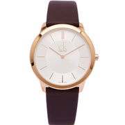 Calvin Klein Minimal White Dial Brown Leather Strap Watch for Men - K3M216G6