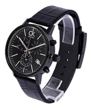 Calvin Klein Post Minimal Chronograph Black Dial Black Leather Strap Watch for Men - K7627401