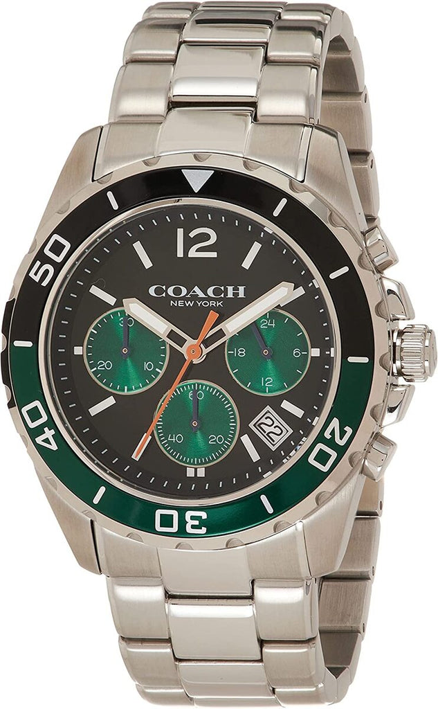 Coach Kent Green Dial Silver Steel Strap Watch for Men - 14602557