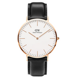 Daniel Wellington Classic Sheffield White Dial Black Leather Strap Watch For Men - DW00100007