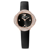 Swarovski Crystal Flower Black Dial Black Leather Strap Watch for Women - 5552421