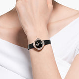 Swarovski Crystal Flower Black Dial Black Leather Strap Watch for Women - 5552421