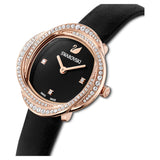 Swarovski Crystal Flower Black Dial Black Leather Strap Watch for Women - 5552421