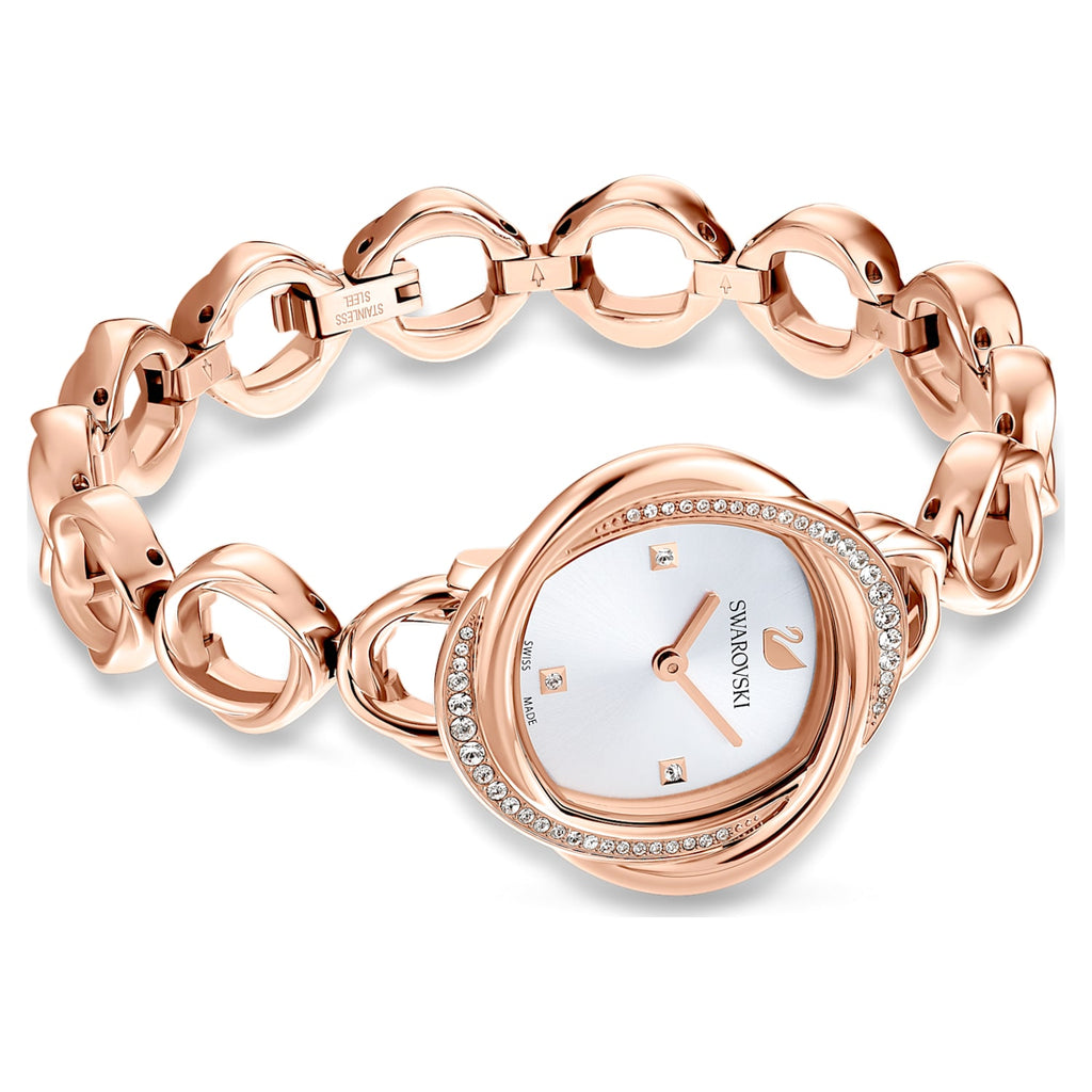 Swarovski Crystal Flower Silver Dial Rose Gold Steel Strap Watch