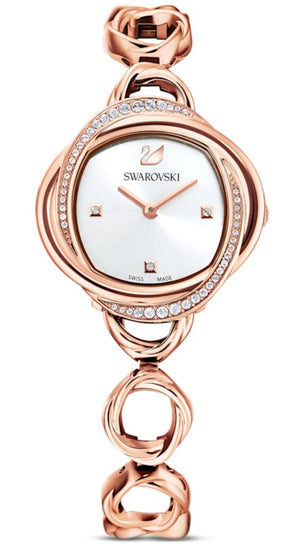 Swarovski Crystal Flower Silver Dial Rose Gold Steel Strap Watch for Women - 5547626