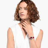 Swarovski Crystal Frost Red Dial Red Leather Strap Watch for Women - 5519226