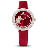 Swarovski Crystal Frost Red Dial Red Leather Strap Watch for Women - 5519226