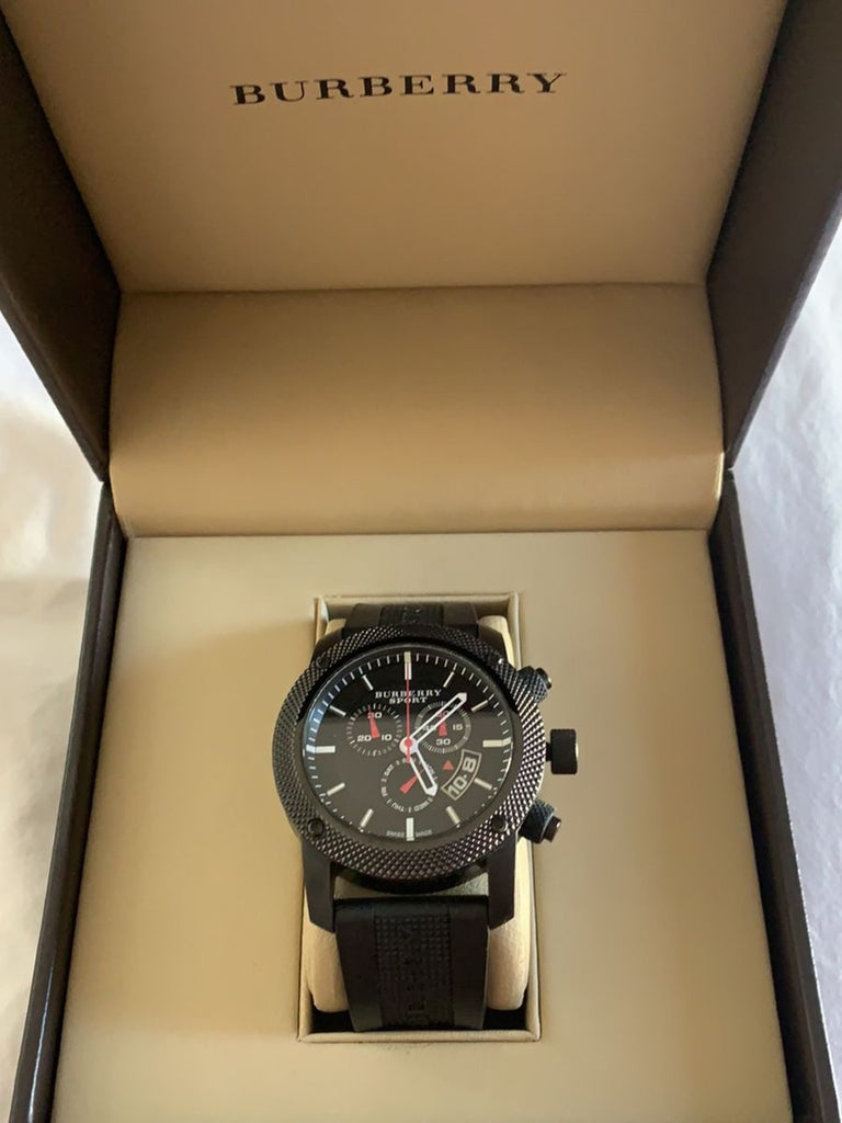 Burberry Sport Chronograph Black Dial Black Steel Strap Watch for Men